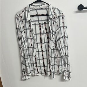 Maurices White and Black Plaid Shirt with Pink Details